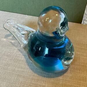 Art Glass Bluebird Figurine • Clear Over Blue Core • 5.25” • 3.5”